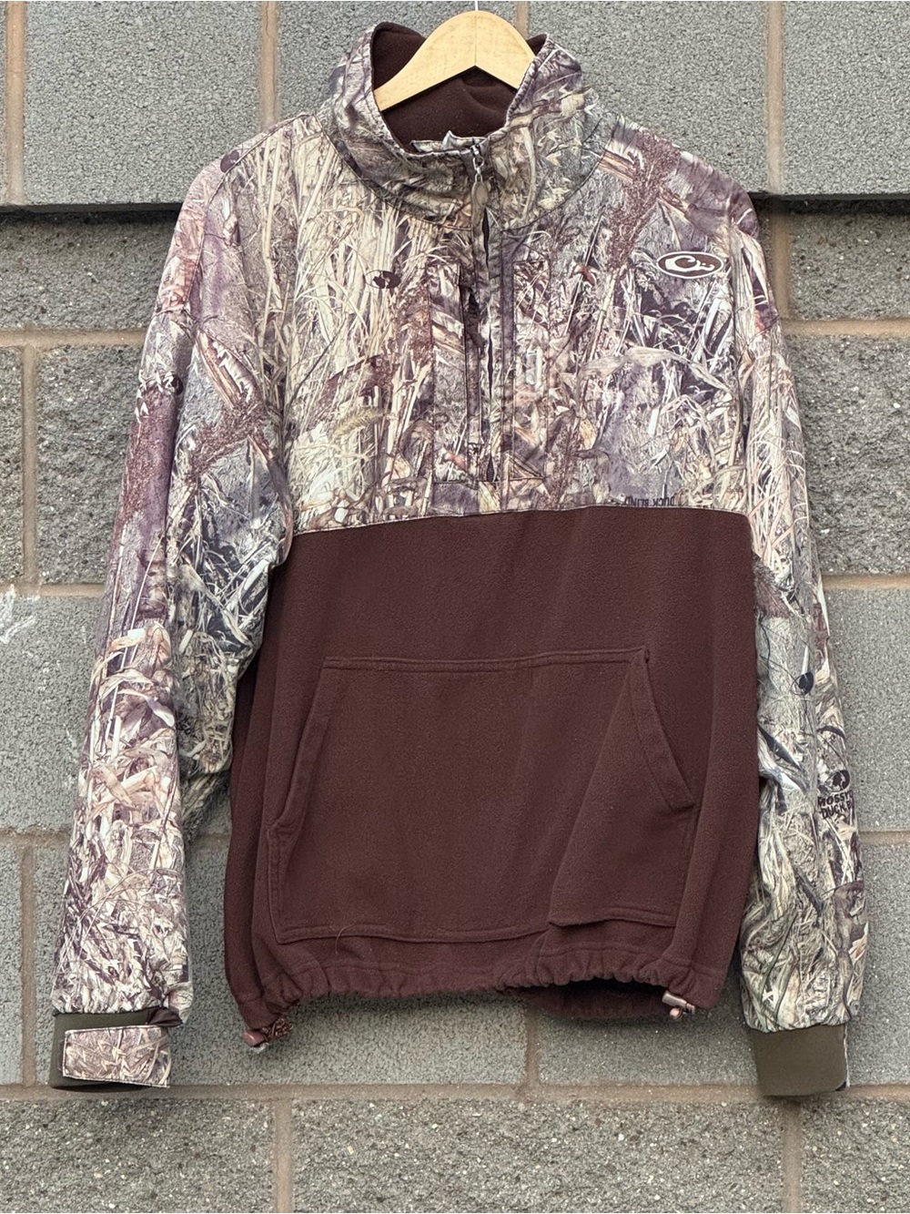 Men’s Drake Waterfowl Eqwader Pullover Camo Fleece Hunting Jacket Large
